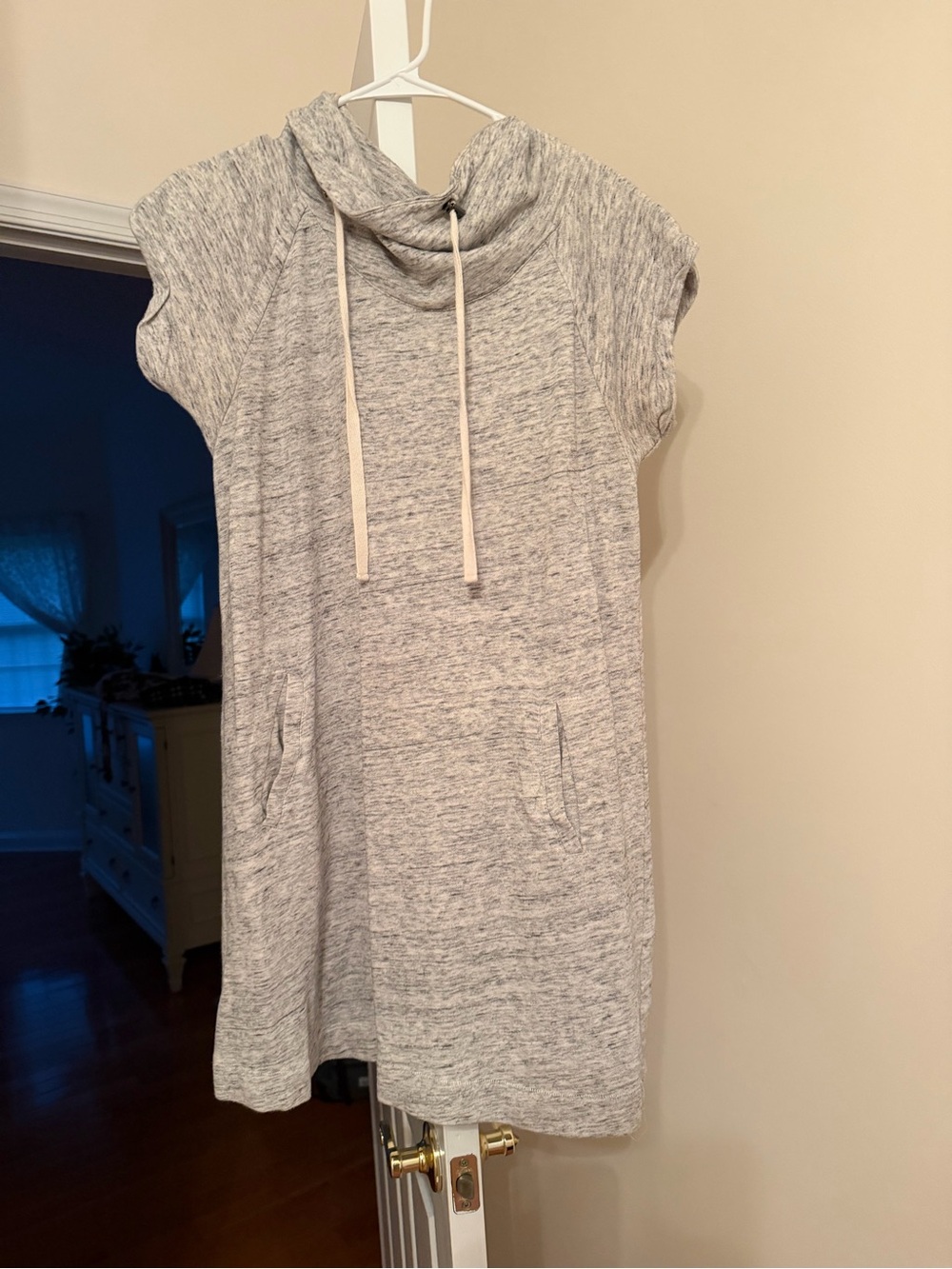 LOFT Cozy Grey Hooded Knit Dress with Pockets